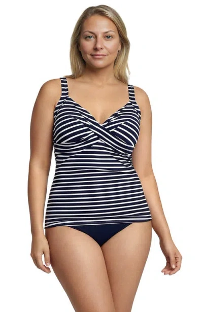 Lands' End Wrap Underwire Tankini Top Swimsuit In Blue