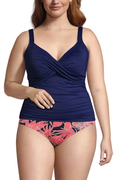 Lands' End Wrap Underwire Tankini Top Swimsuit In Deep Sea Navy