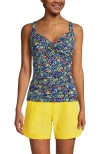 Lands' End Wrap Underwire Tankini Top Swimsuit In Deep Sea Navy Bright Floral