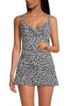 Lands' End Wrap Underwire Tankini Top Swimsuit In Deep Sea Navy Ditsy Floral