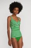 Lands' End Wrap Underwire Tankini Top Swimsuit In Fresh Grass/egret White Stripe