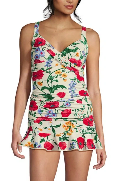Lands' End Wrap Underwire Tankini Top Swimsuit In Multi