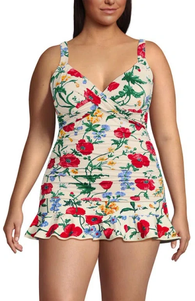 Lands' End Wrap Underwire Tankini Top Swimsuit In Multi