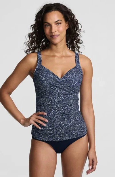 Lands' End Wrap Underwire Tankini Top Swimsuit In Blue