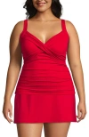 Lands' End Plus Size V-neck Wrap Underwire Tankini Swimsuit Top In Strawberry