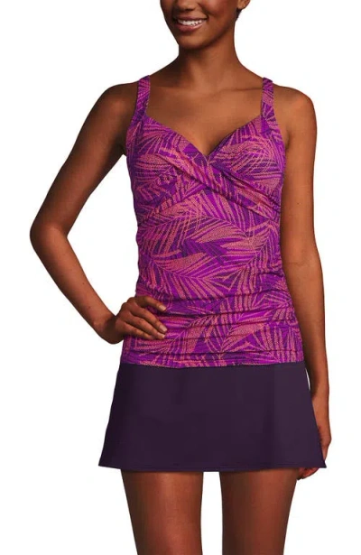 Lands' End Wrap Underwire Tankini Top Swimsuit In Violet Rose Stipple Palm