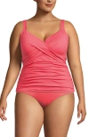 Lands' End Plus Size V-neck Wrap Underwire Tankini Swimsuit Top In Wood Lily