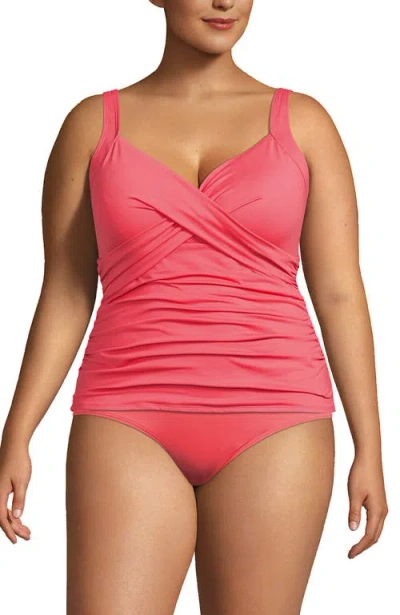 Lands' End Plus Size V-neck Wrap Underwire Tankini Swimsuit Top In Wood Lily