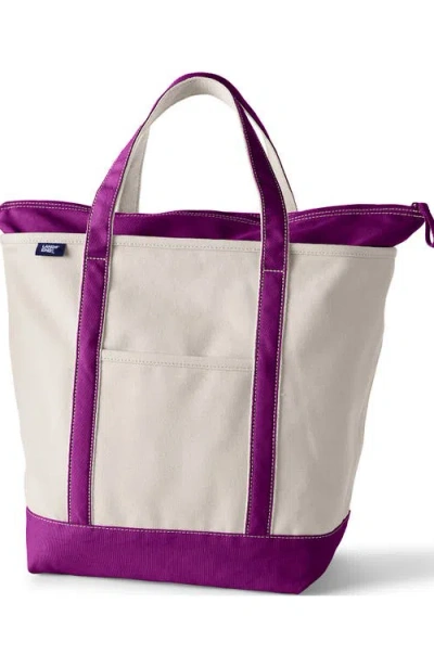 Lands' End Zip Top Canvas Tote Bag In White