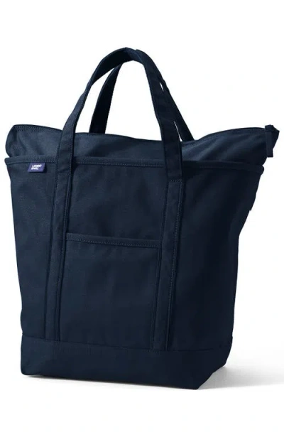 Lands' End Zip Top Canvas Tote Bag In Blue
