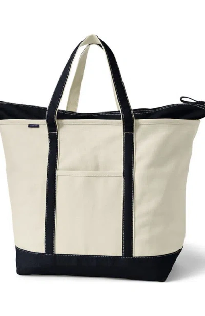 Lands' End Zip Top Canvas Tote Bag In Natural/black