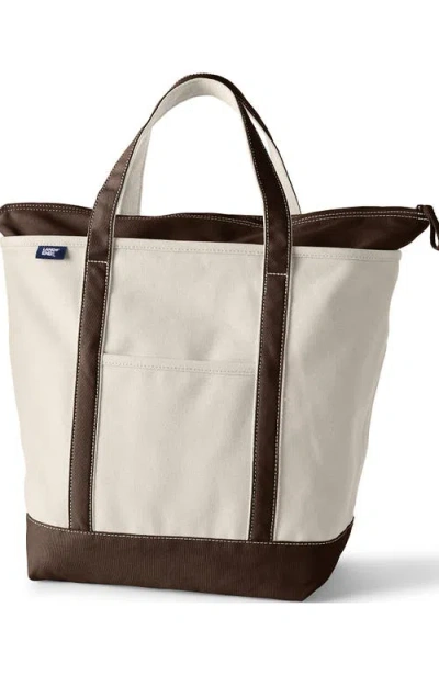 Lands' End Zip Top Canvas Tote Bag In Natural/brown Root