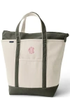 Lands' End Zip Top Canvas Tote Bag In Natural/dark Olive Green