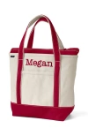 Lands' End Zip Top Canvas Tote Bag In Natural/deep Scarlet