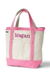 Lands' End Zip Top Canvas Tote Bag In Natural/fresh Pink