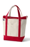 Lands' End Zip Top Canvas Tote Bag In Natural/heritage Red