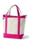 Lands' End Zip Top Canvas Tote Bag In Natural/hot Pink