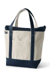 Lands' End Zip Top Canvas Tote Bag In Natural/radiant Navy