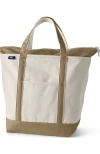 Lands' End Zip Top Canvas Tote Bag In Natural/radiant Navy Stripe