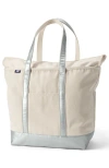 Lands' End Zip Top Canvas Tote Bag In Natural/silver Metallic