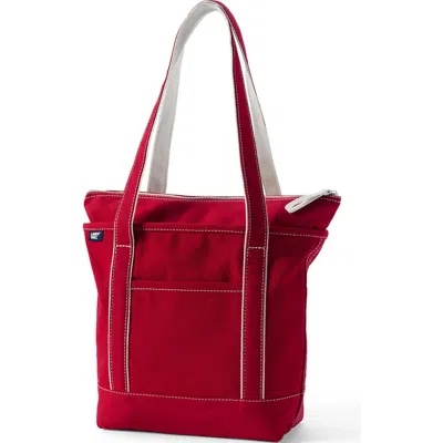 Lands' End Zip Top Long Handle Canvas Tote Bag In Red