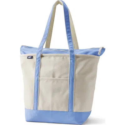Lands' End Zip Top Long Handle Canvas Tote Bag In Neutral