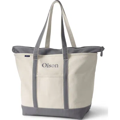 Lands' End Zip Top Long Handle Canvas Tote Bag In Pink
