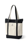 Lands' End Zip Top Long Handle Canvas Tote Bag In Natural/black