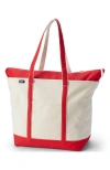 Lands' End Zip Top Long Handle Canvas Tote Bag In Natural/bright Spruce