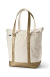 Lands' End Zip Top Long Handle Canvas Tote Bag In Natural/bronze Metallic