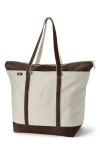 Lands' End Zip Top Long Handle Canvas Tote Bag In Natural/brown Root