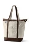 Lands' End Zip Top Long Handle Canvas Tote Bag In Natural/brown Root