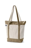 Lands' End Zip Top Long Handle Canvas Tote Bag In Natural/cafe Au Lait