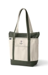 Lands' End Zip Top Long Handle Canvas Tote Bag In Natural/dark Olive Green