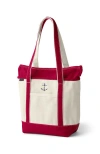 Lands' End Zip Top Long Handle Canvas Tote Bag In Natural/deep Scarlet