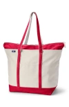 Lands' End Zip Top Long Handle Canvas Tote Bag In Natural/heritage Red