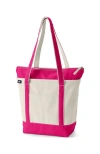 Lands' End Zip Top Long Handle Canvas Tote Bag In Natural/hot Pink
