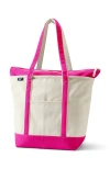 Lands' End Zip Top Long Handle Canvas Tote Bag In Natural/natural