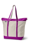 Lands' End Zip Top Long Handle Canvas Tote Bag In Natural/violet Rose