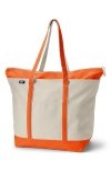 Lands' End Zip Top Long Handle Canvas Tote Bag In Natural/vivid Orange