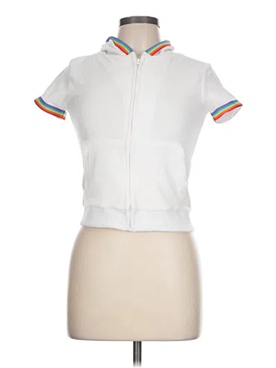 Pre-owned Lands' End Zip Up Hoodie In White