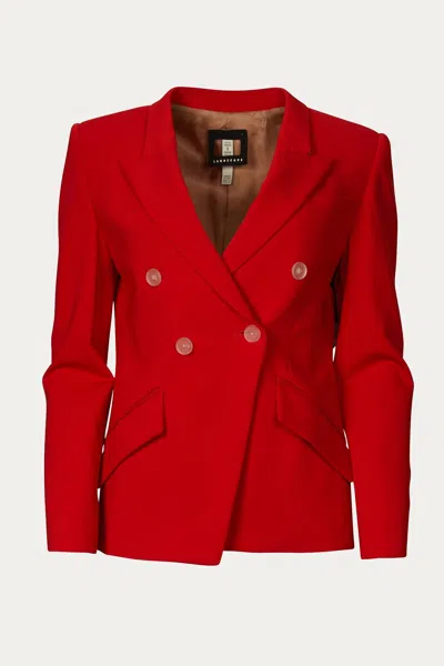 Landscape Super Matte Jersey Fitted Double-breasted Blazer In Coral In Red