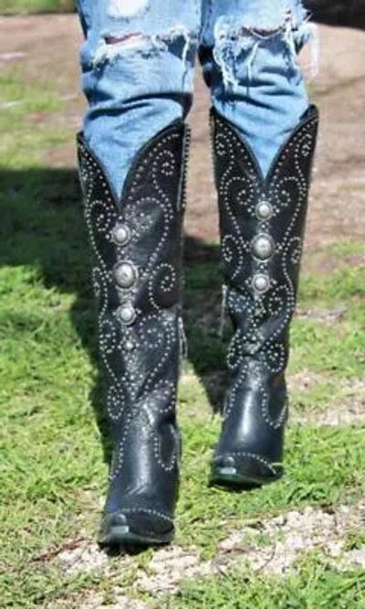 Pre-owned Lane Boots Cowgirl Kim Custom Black Sunshine Boots By