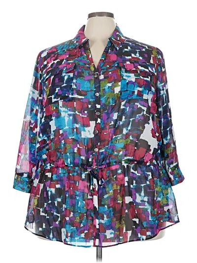 Pre-owned Lane Bryant 3/4 Sleeve Blouse In Blue