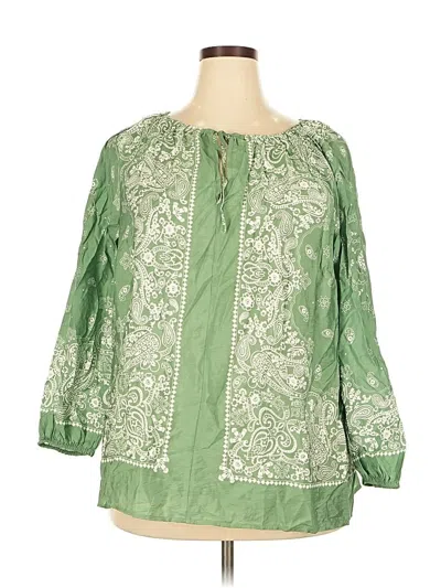 Pre-owned Lane Bryant 3/4 Sleeve Blouse In Green