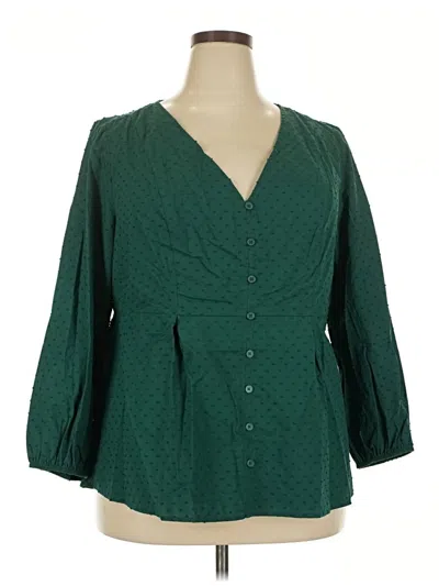 Pre-owned Lane Bryant 3/4 Sleeve Blouse In Green