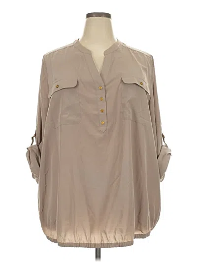 Pre-owned Lane Bryant 3/4 Sleeve Blouse In Tan