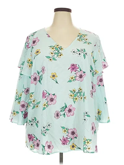 Pre-owned Lane Bryant 3/4 Sleeve Blouse In Teal