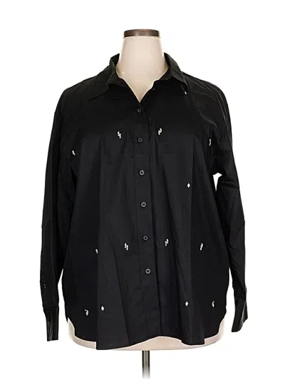 Pre-owned Lane Bryant 3/4 Sleeve Button Down Shirt In Black
