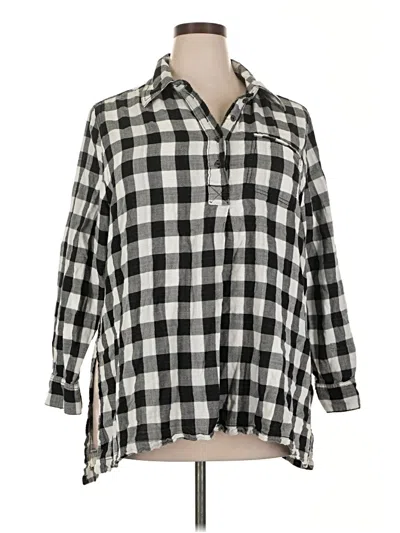 Pre-owned Lane Bryant 3/4 Sleeve Button Down Shirt In Black